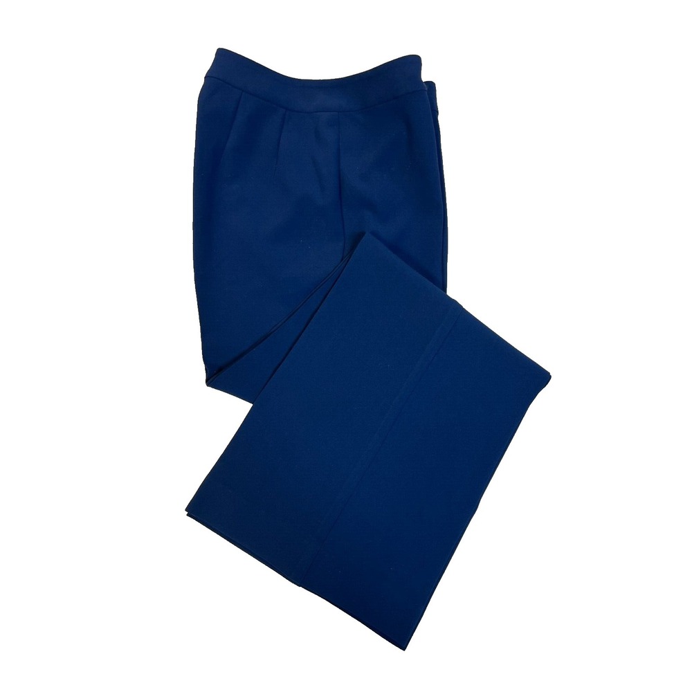 St. John Vintage Dressy Wide Leg Pant Navy Blue Waist Band Button Zip Closure, 2